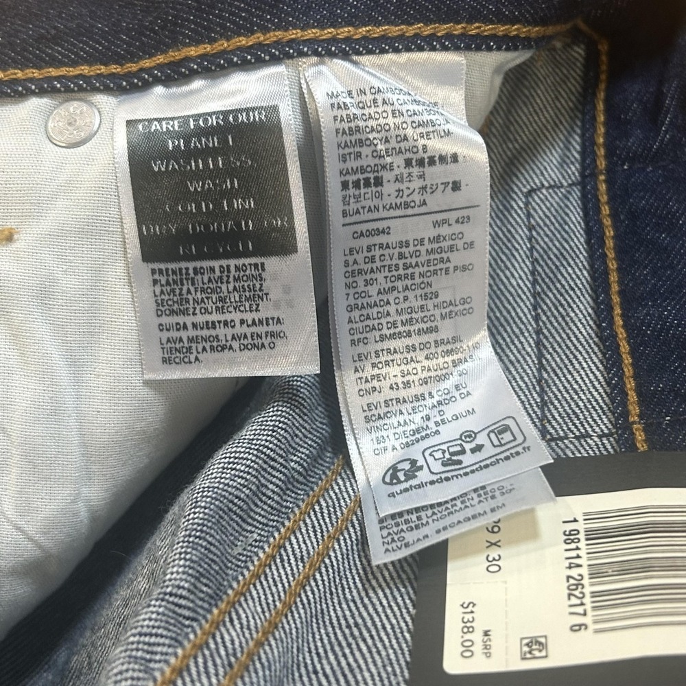 Levis 501 Original Jeans Mens 29x30 Blue Selvedge Button Fly Straight Denim NWT - Picture 6 of 7